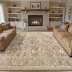 HUGEAR 6x9 Machine Washable Rugs Brown Beige Hallway Large Area Rug Indoor Accent Rug Floral Low Pile Carpet Soft Throw Aesthetic Rug Bedroom Living Room Office Dining Room Kitchen Laundry Room