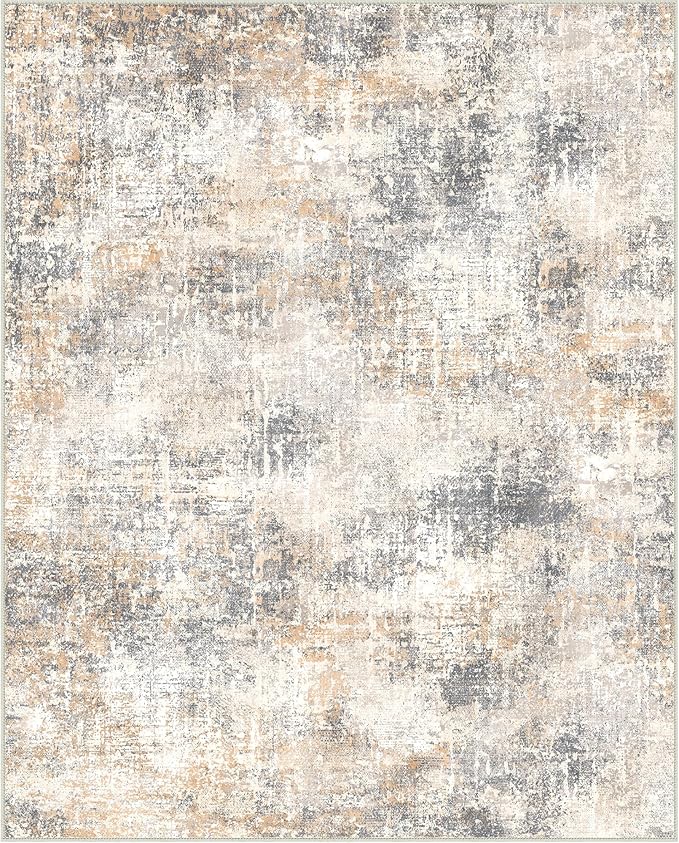 Bavni 6x9 Area Rugs Machine Washable Rug for Living Room, Modern Printed Rug Indoor Soft Area Rug for Bedroom Dining Room, Ultra-Thin Low Pile Carpet with Non Slip Rubber Backing, Beige Gray