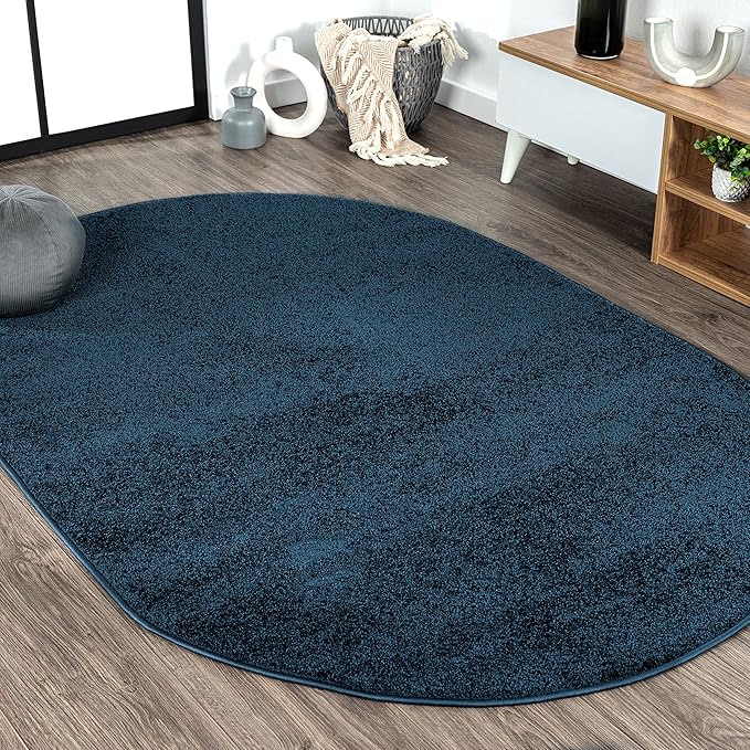 JONATHAN Y Haze Solid Low-Pile Navy 5x8 Oval Indoor Area Rug, Coastal,Bohemian,Minimalist,Classic, Easy-Cleaning for Living Room,Bedroom,Kitchen,Pet Friendly,Non-Shedding (SEU100C-5OV)