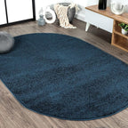 JONATHAN Y Haze Solid Low-Pile Navy 5x8 Oval Indoor Area Rug, Coastal,Bohemian,Minimalist,Classic, Easy-Cleaning for Living Room,Bedroom,Kitchen,Pet Friendly,Non-Shedding (SEU100C-5OV)