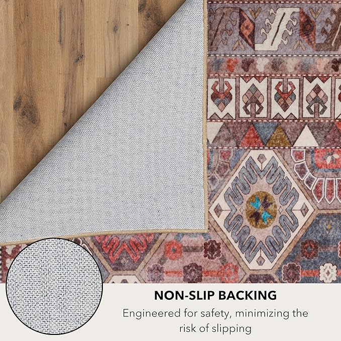 Kuden 2'6"x10 Runner Rug, Machine Washable Area Rug with Non-Slip Backing, Vintage Style, Soft, Easy Clean, Low Pile Rug for Hallway, Entryway, Kitchen, Bedroom