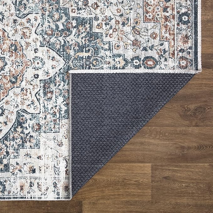 Bloom Rugs Caria Washable Non-Slip 9x12 Rug - Terracotta/Teal Traditional Area Rug for Living Room, Bedroom, Dining Room, and Kitchen - Exact Size: 9' x 12'