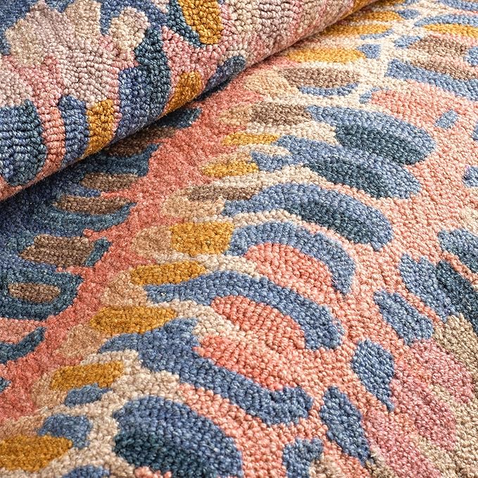 Dash and Albert Paint Chip Wool Area Rug - 5' x 8' Coral Graphic Hand Micro Hooked Accent Rug - Durable, High Traffic Areas Hallway, Living Room, Stairs