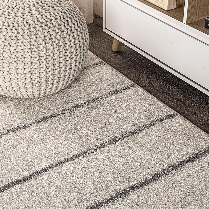 JONATHAN Y Williamsburg Minimalist Stripe Cream/Gray Indoor Area Rug, 4x6, Contemporary, Modern, Easy-Cleaning for Living Room, Bedroom, Kitchen, Pet Friendly, Non-Shedding (MOH201A-4)