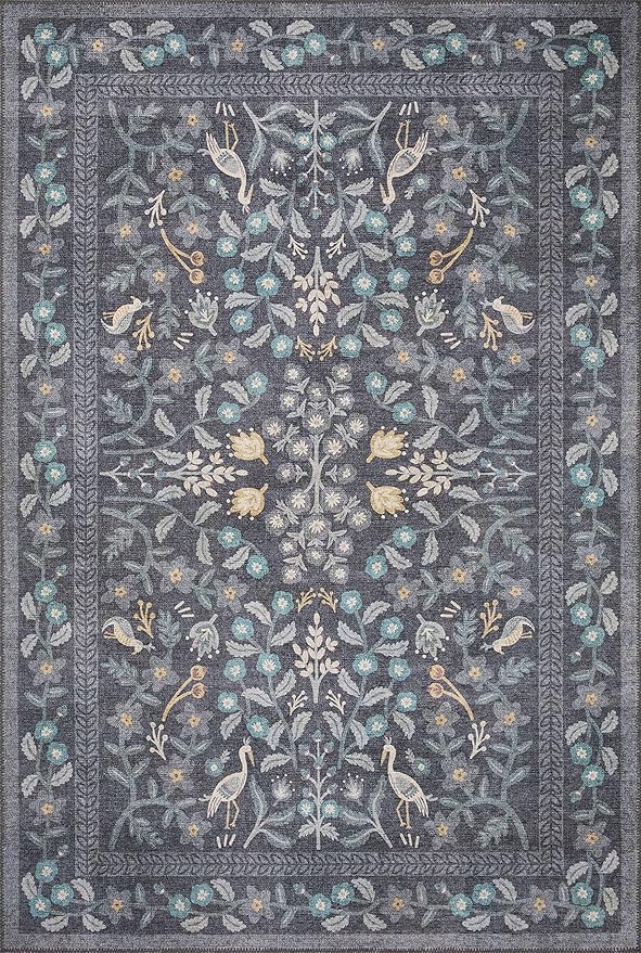 Loloi Rifle Paper Co. Maison Collection MAO-01 Nightingale Black 3'-9" x 5'-6", .19" Pile Height, Accent Rug