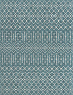 Unique Loom Outdoor Trellis Collection Area Rug - Tribal Trellis (10' x 13' 1" Rectangle, Teal/ Ivory)