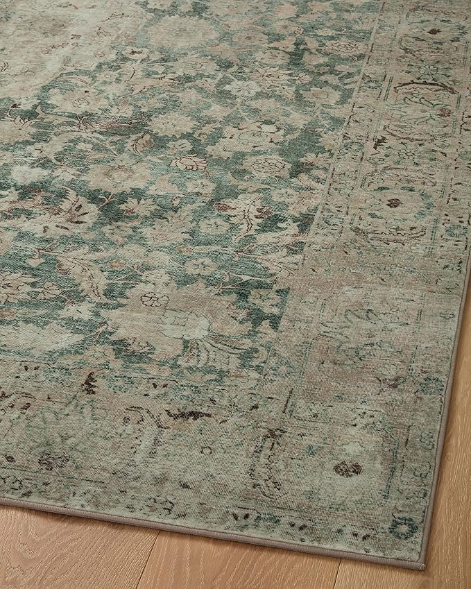 Loloi Magnolia Home by Joanna Gaines Sinclair Collection SIN-05 Jade/Sand 8'-6" x 11'-6", .25" Pile Height, Machine Washable, Area Rug