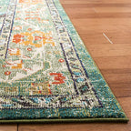 SAFAVIEH Monaco Collection Area Rug - 4' Square, Forest Green & Light Blue, Medallion Distressed Design, Non-Shedding & Easy Care, Ideal for High Traffic Areas in Living Room, Bedroom (MNC243F)