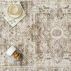 Brown Area Rug 6x9 Vintage Washable Distressed Living Room Carpet Large Indoor Non Slip Traditional Medallion Retro Low Pile Accent Throw Rug Bedroom Kitchen Office Dining Room