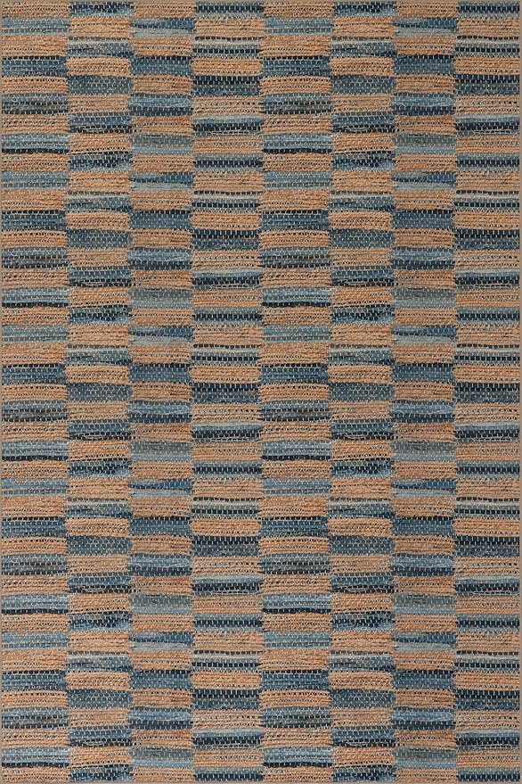 Dash & Albert Ravel Stripe Blue Machine Washable Rug, Runner-2.5 X 8 Feet, Tan/Blue Stripe Pattern