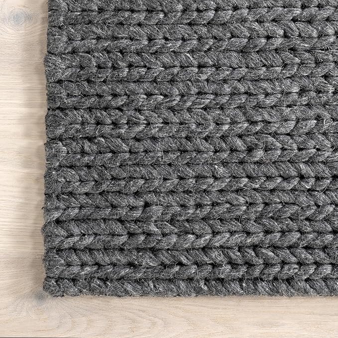 Nuloom Penelope Charcoal, 6' x 9', Hand-Braided, Wool & Cotton, Soft and Textured, High Traffic, Stain Resistant, Easy Clean, Durable Area Rug for Bedroom, Living Room, Dining, Foyer, Entryway