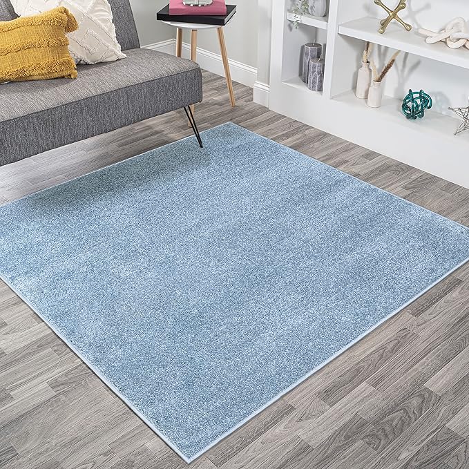 JONATHAN Y Haze Solid Low-Pile Classic Blue 9x9 Square Indoor Area Rug, Coastal,Bohemian,Minimalist,Classic, Easy-Cleaning for Living Room,Bedroom,Kitchen,Pet Friendly,Non-Shedding (SEU100F-9SQ)