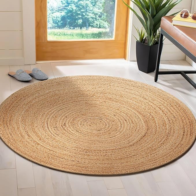 Savi Home Hand Woven Jute Braided Rug, 6' Round - Natural, Reversible Area Rugs for Living Room, Farmhouse, Kitchen, Handcrafted 6 Feet Round Area Rugs - Natural