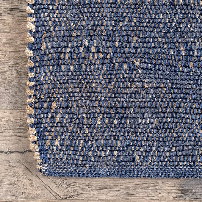 nuLOOM 4x6 Elfriede Jute & Cotton Hand Woven Area Rug, Blue, Solid Rustic Farmhouse Style, Weaved Design, Natural Fiber, For Bedroom, Living Room, Dining Room, Hallway, Office, Entryway
