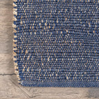 nuLOOM 5x8 Elfriede Jute & Cotton Hand Woven Area Rug, Blue, Solid Rustic Farmhouse Style, Weaved Design, Natural Fiber, For Bedroom, Living Room, Dining Room, Hallway, Office, Entryway
