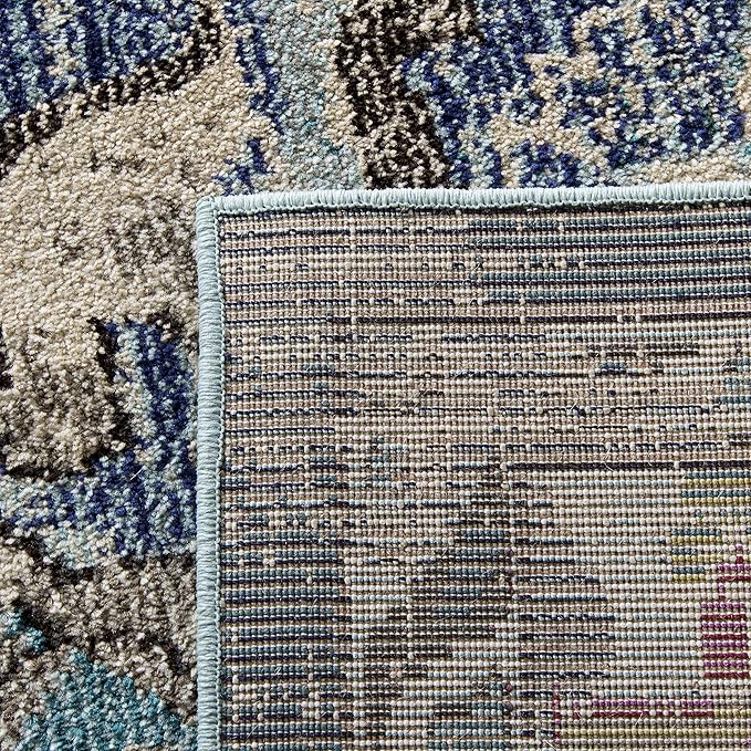 SAFAVIEH Monaco Collection Area Rug - 6'7" x 9'2", Navy & Light Blue, Boho Chic Medallion Distressed Design, Non-Shedding & Easy Care, Ideal for High Traffic Areas in Living Room, Bedroom (MNC243N)