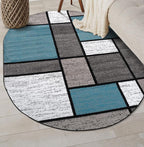 Rugshop Contemporary Modern Boxes for Home Office,Living Room,Bedroom,Kitchen Non Shedding Oval Area Rug 5' x 7' Blue