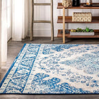 JONATHAN Y Boho Vintage Cream/Blue Indoor Area Rug, 3x5, Bohemian Flair Medallion, Floral Easy-Cleaning High Traffic for Living Room, Bedroom, Kitchen, Pet-Friendly, Non-Shedding (BMF106B-3)