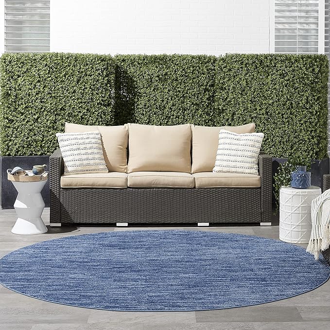 Nourison Home Nourison Essentials Navy Blue 8' x Round Area Rug - Easy Clean, Non Shedding, Bed Room, Living Room, Dining Room, Kitchen (8' x Round)