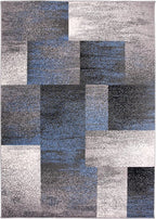 Rugshop Blue Modern Distressed Boxes Large Area Rug — Non-Shedding for Living Room, Office and Dining Room 8' x 10'