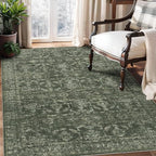 Washable Area Rug 4x6 Green Rugs for Living Room, Vintage Boho Large Rug for Bedroom Dining Room Office, Distressed Floral Print Carpet for Under Table, Soft Non Slip Low Pile Throw Carpet Indoor Mat