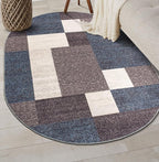 Rugshop Modern Boxes Design Non-Slip (Non-Skid) Carpet Oval Area Rug for Entryway,Kitchen,Living Room 5' x 7' Blue