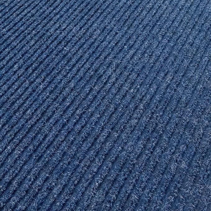 English Home Custom Size Non Slip Striped Design Durable PVC Non Slip Backing Tough Pile Runner Rug for Hallway, Outdoor, Indoor, Commercial, Residential, Pool, Office (Dark Blue, 26" x 14')