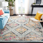 SAFAVIEH Madison Collection Area Rug - 6' x 9', Blue & Yellow, Boho Diamond Distressed Design, Non-Shedding & Easy Care, Ideal for High Traffic Areas in Living Room, Bedroom (MAD418K)