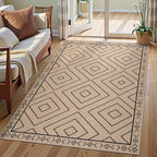 Tangsoo Easy Jute Rug 3x5 for Entryway,Geometric Non-Slip Washable Indoor Outdoor Door Carpet,Farmhouse Ultra Thin Throw Mat for Kitchen Bedroom Front