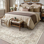 HUGEAR Area Rug 8x10 Vintage Brown Machine Washable Living Room Rugs Thin Neutral Floral Vacuumable Low Pile Carpet Bedroom Office Dining Room Laundry Room Non Slip Soft Lightweight