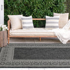 FH Home Flat Woven Outdoor Rug - Waterproof, Easy to Clean, Stain resistant - Premium Polypropylene Yarn - Bordered Moroccan - Patio, Deck,Porch,Balcony,Laundry - Accra - Charcoal - 3ft 11in x 5ft 6in