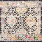 SAFAVIEH Madison Collection Area Rug - 5' Square, Black & Yellow, Boho Diamond Distressed Design, Non-Shedding & Easy Care, Ideal for High Traffic Areas in Living Room, Bedroom (MAD418Z)
