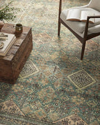 Loloi Magnolia Home by Joanna Gaines Sinclair Collection SIN-03 Turquoise/Multi 2'-0" x 5'-0", .25" Pile Height, Machine Washable, Accent Rug