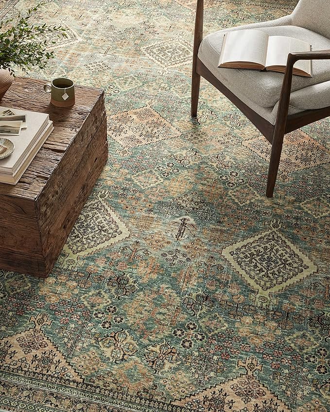 Loloi Magnolia Home by Joanna Gaines Sinclair Collection SIN-03 Turquoise/Multi 8'-6" x 11'-6", .25" Pile Height, Machine Washable, Area Rug