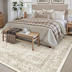 Light Brown Area Rug 5x8 Machine Washable Vintage Living Room Distressed Non Slip Carpet Traditional Indoor Bedroom Retro Floral Accent Throw Large Rug Office Kitchen Bathroom Dining Room