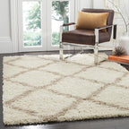 SAFAVIEH Dallas Shag Collection Area Rug - 6' x 9', Ivory & Beige, Trellis Design, Non-Shedding & Easy Care, 1.5-inch Thick Ideal for High Traffic Areas in Living Room, Bedroom (SGD257B)