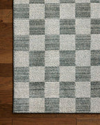 Loloi Chris Loves Julia Calvin Collection CLV-01 Blue/Ivory 5'-3" x 5'-3" Round Area Rug Checkered Neutral Soft Living Room Bedroom Carpet
