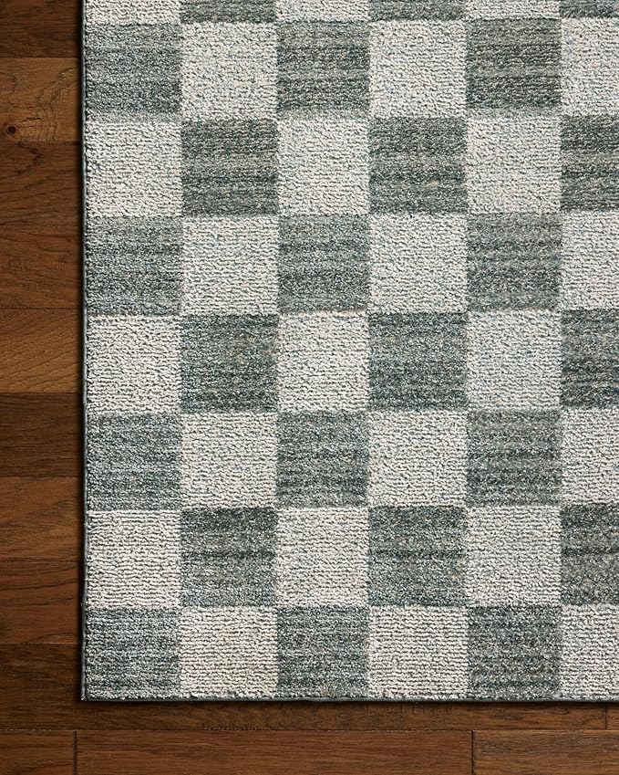 Loloi Chris Loves Julia Calvin Collection CLV-01 Blue/Ivory 2'-3" x 3'-10" Accent Rug Checkered Neutral Soft Living Room Bedroom Carpet