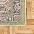Ambesonne Ethnic Decorative Rug, Bohemian Retro Themed Floral Detail Cultural Abstract Shapes Flourish, Quality Carpet for Bedroom Dorm and Living Room, 4' X 5' 5", Pistachio Green Pink Teal