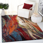 SAFAVIEH Glacier Collection Area Rug - 5'3" Square, Pink & Blue, Modern Abstract Design, Non-Shedding & Easy Care, Ideal for High Traffic Areas in Living Room, Bedroom (GLA126U)