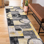 Rugshop Contemporary Circle Design Runner Rug, Fade-Resistant Carpet for Hallway, Kitchen, or Entryway, Yellow, 2' x 10'