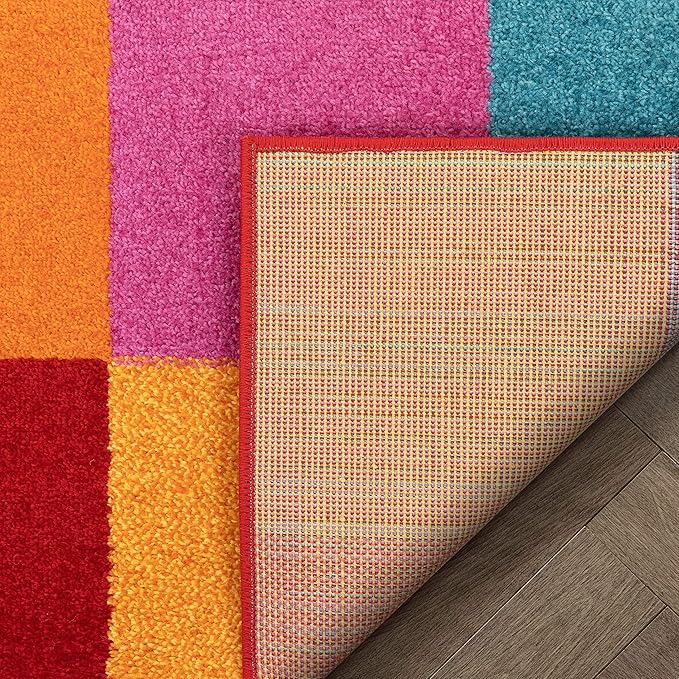 Well Woven Modern Rug Squares Multi Geometric 5' x 7' Area Rug Entryway Bright Kids Room Kitchn Bedroom Carpet Bathroom Soft Durable Area Rug