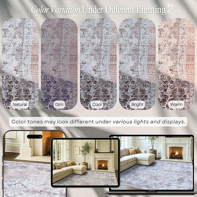 Fame Rugs Turkish Rug. Washable Vintage Oriental Antique Inspired Traditional Doormat Small Modern Area Rugs Luxury Entryway Entry Bedroom Bathroom Kitchen (392TW, 2' x 3')
