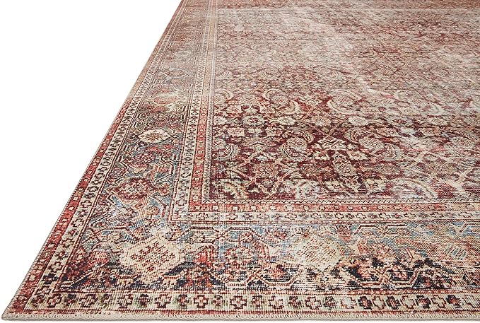 Loloi Layla Collection LAY-11 Cinnamon/Sage 5'-0" x 7'-6" .13" Thick Area Rug, Soft, Durable, Vintage Inspired, Distressed, Low Pile, Non-Shedding, Easy Clean, Printed, Living Room Rug