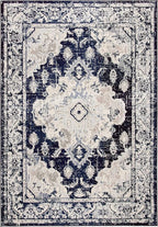 SAFAVIEH Monaco Collection Accent Rug - 4' x 5'7", Ivory & Navy, Boho Medallion Distressed Design, Non-Shedding & Easy Care, Ideal for High Traffic Areas in Entryway, Living Room, Bedroom (MNC243C)
