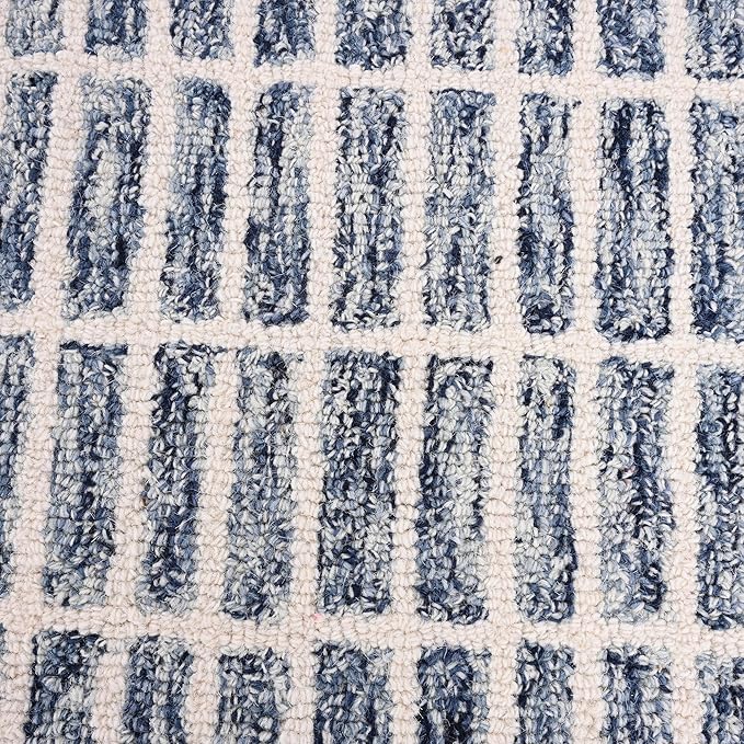 Hand-Tufted 100% Wool Area Rug – Unique Modern Geometric Grid Pattern, Soft Plush Textured Carpet for Living Room, Bedroom, Dining Room & Entryway (Denim Blue, 8' Round)