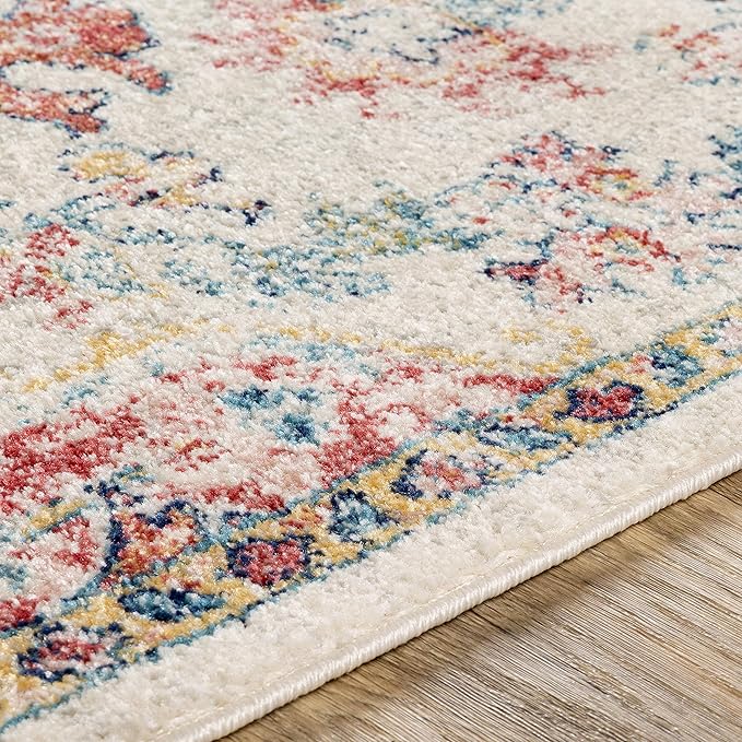 Livabliss Area Rugs - 8x10 Odelia Vintage Boho Red Off-White Blue Area Rug for Living Room Bedroom - Floral Medallion Stain Resistant Carpet for Kitchen, Nursery, Office (7'10" x 10')