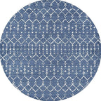 JONATHAN Y Boho Vintage Diamond Blue/White Round Area Rug 5 ft, Moroccan Hype for Living Room, Bedroom, Kitchen, Office, Easy-Cleaning, High Traffic, Pet-Friendly, Non-Shedding (MOH101A-5R)