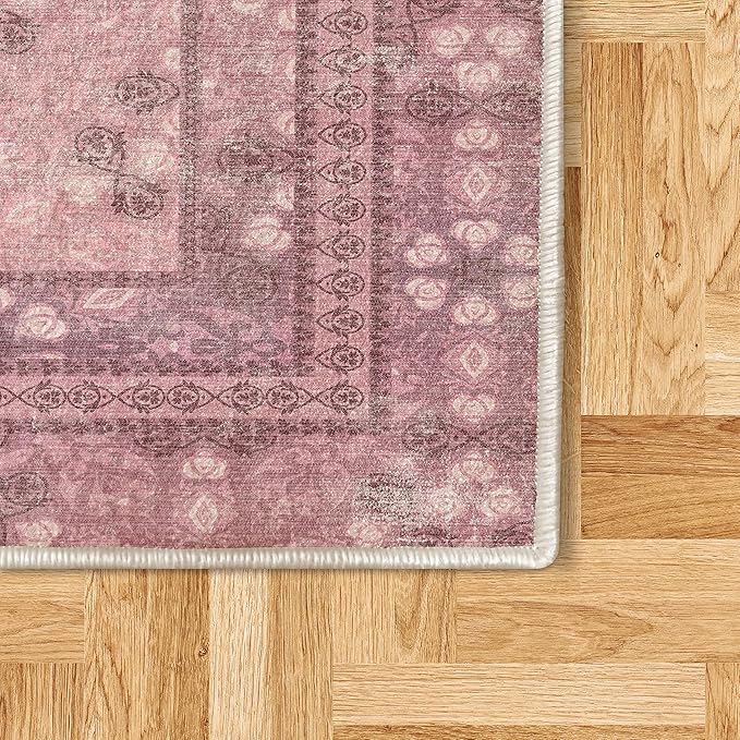 Ambesonne Vintage Decorative Rug, Nostalgic Retro Floral Petals Pastel Look Damask Check Victorian Motif, Quality Carpet for Bedroom Dorm and Living Room, 2' 2" x 3' 7", Dark Mauve and Pink