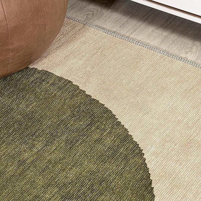 JONATHAN Y Machine Washable Cream/Green Indoor Area Rug 3X5 ft, Cirkel Minimalist Geometric Dot for Living Room, Bedroom, Kitchen, Office, Easy-Cleaning, Pet-Friendly, Non-Shedding WSH113C-3